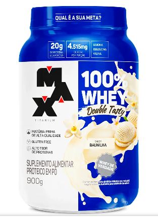 Lançamento 100% Whey Double Tasty(Max Titanium) 50% Proteína Concentrada do Leite