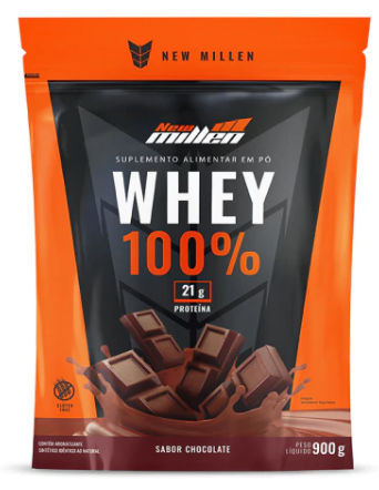 ✅FRETE-GRÁTIS Whey 100% Pounch 900G (New Millen) 70% Proteína Concentrada do Leite