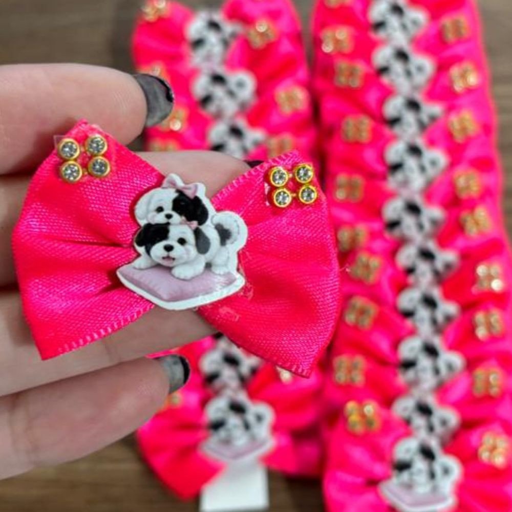 Laço Amarrador Cachorrinhos Rosa