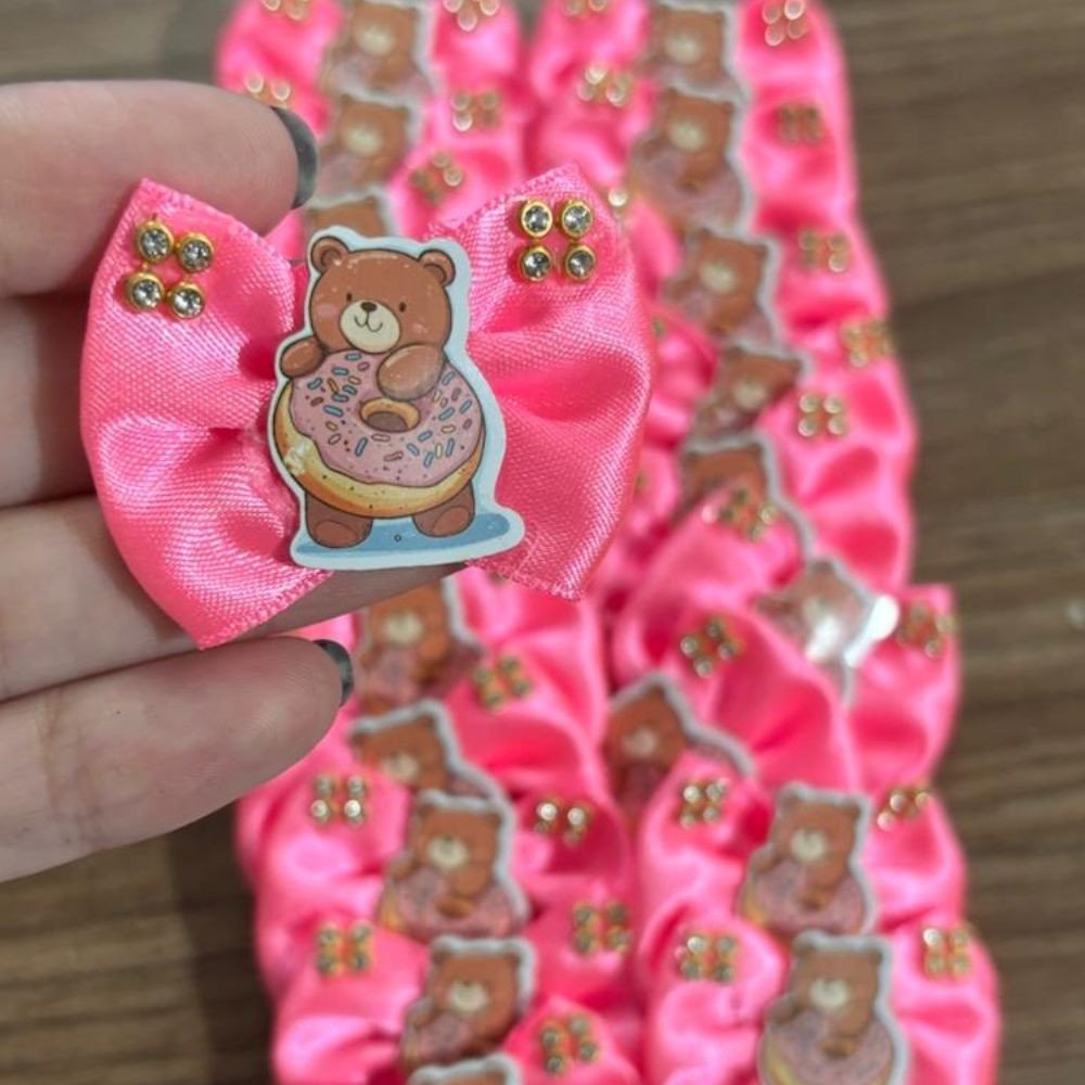 Laço Amarrador Urso Rosquinha Rosa