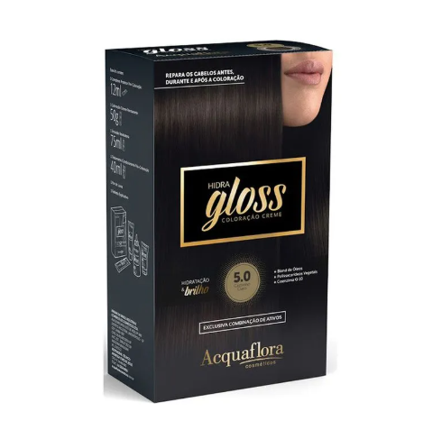 Tinta Castanho Claro Kit Acquaflora Hidra Gloss 5.0 
