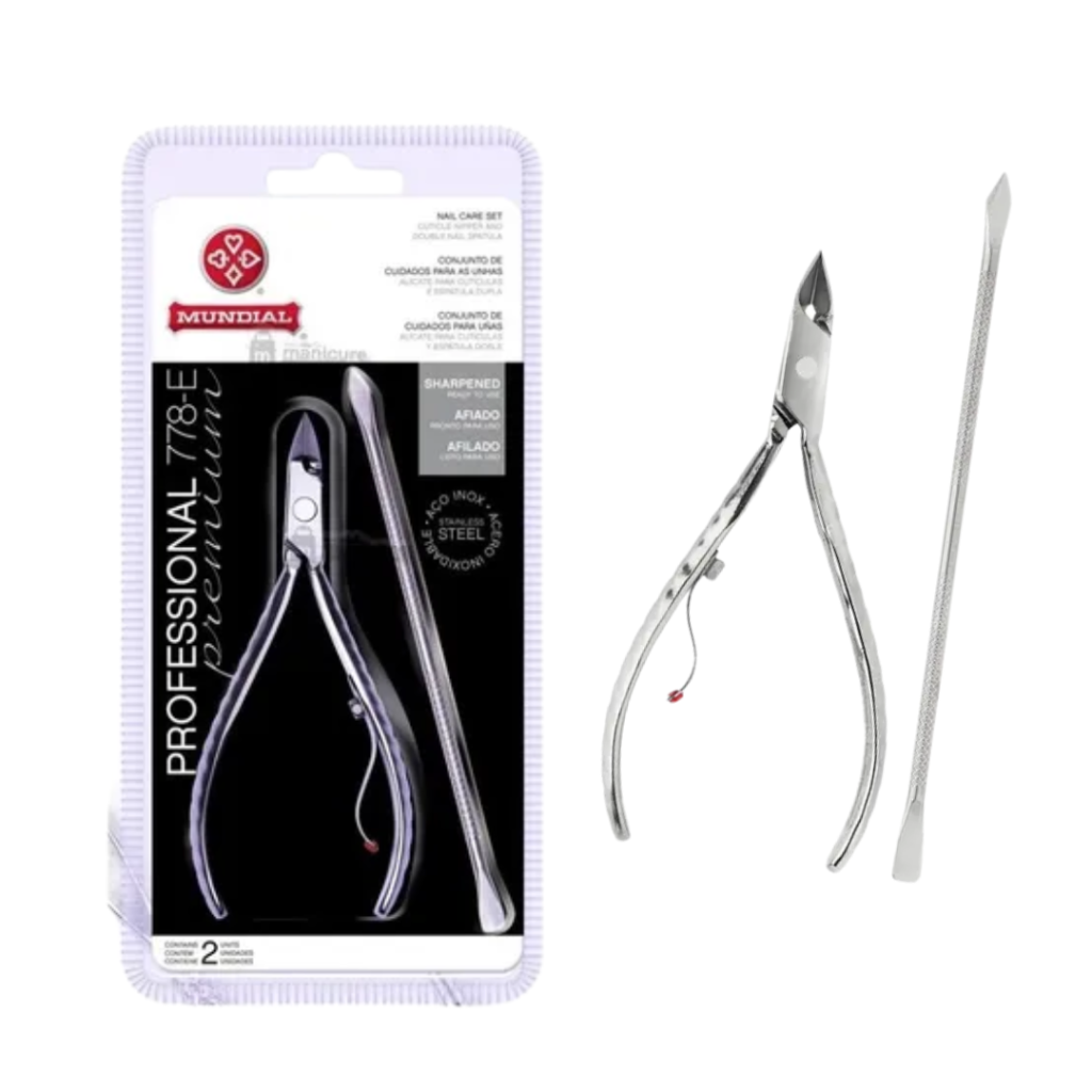 Alicate de Cutícula Mundial Profissional 778-E + Espátula Dupla INOX