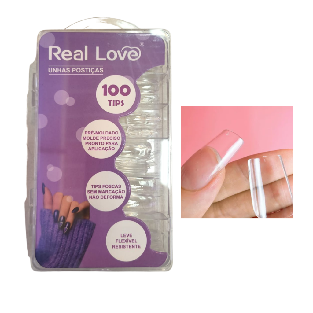 Unha Postiça Real Love Quadrada Transparente 100un