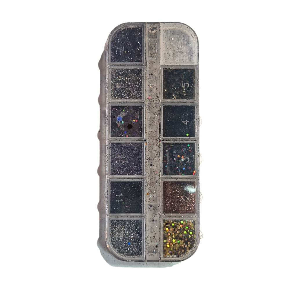Kit Glitter Preto/Prata 12 variações 