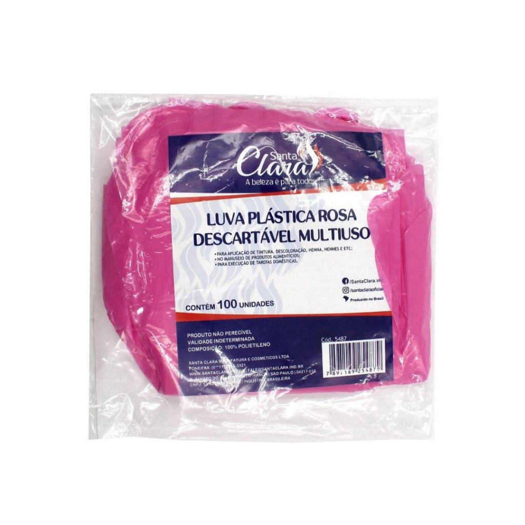 Luvas Plasticas Rosa Santa Clara 100Uni