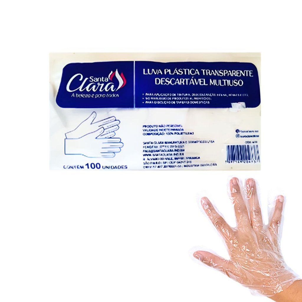 Luva Plástica Transparente Descartável 100Uni