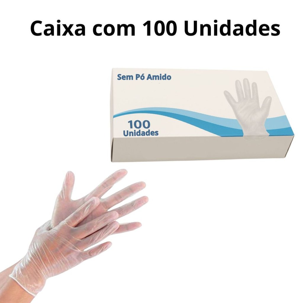 Caixa Luvas de Vinil Sem Pó Amido 50 pares