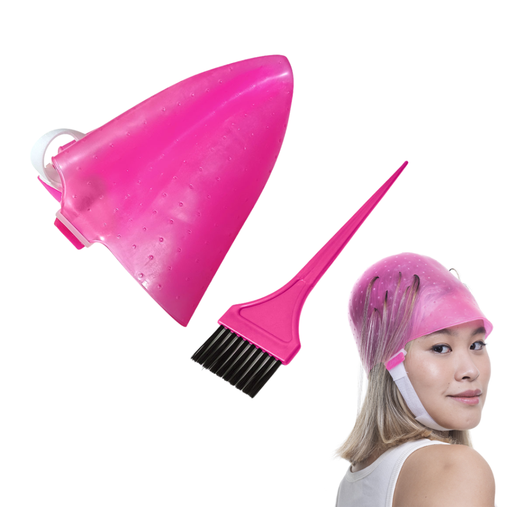 Touca Mechas Silicone Velcro Pink + Pincel 
