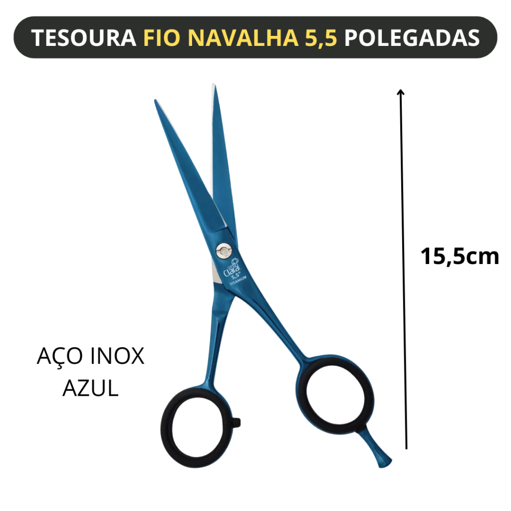 Tesoura Fio Navalha 5,5 Polegadas Azul Santa Clara 