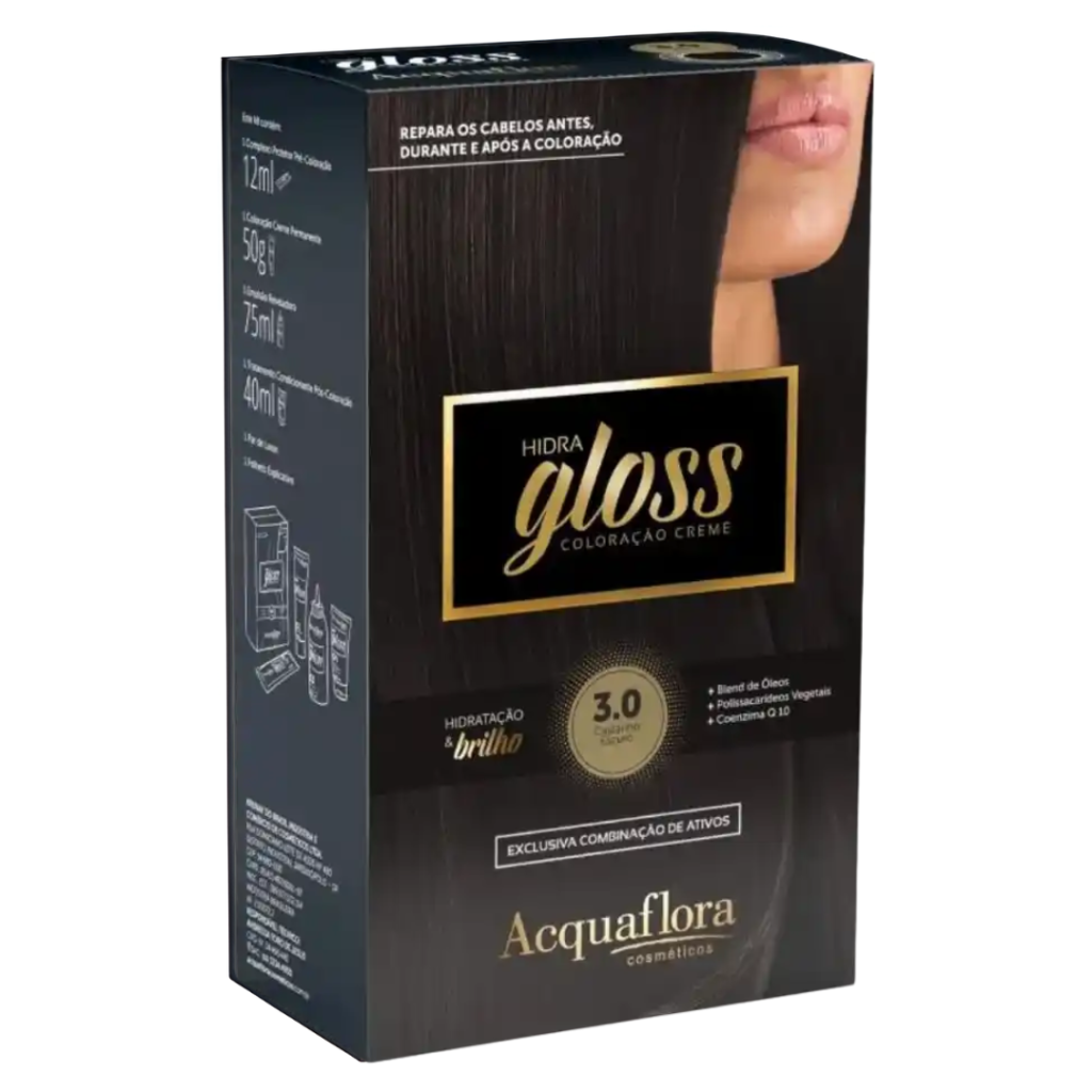 Tinta Castanho Escuro Kit Acquaflora Hidra Gloss 3.0