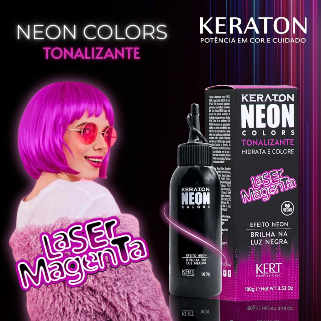 Tonalizante Rosa Keraton Hard Color Neon Laser Magenta 100g 