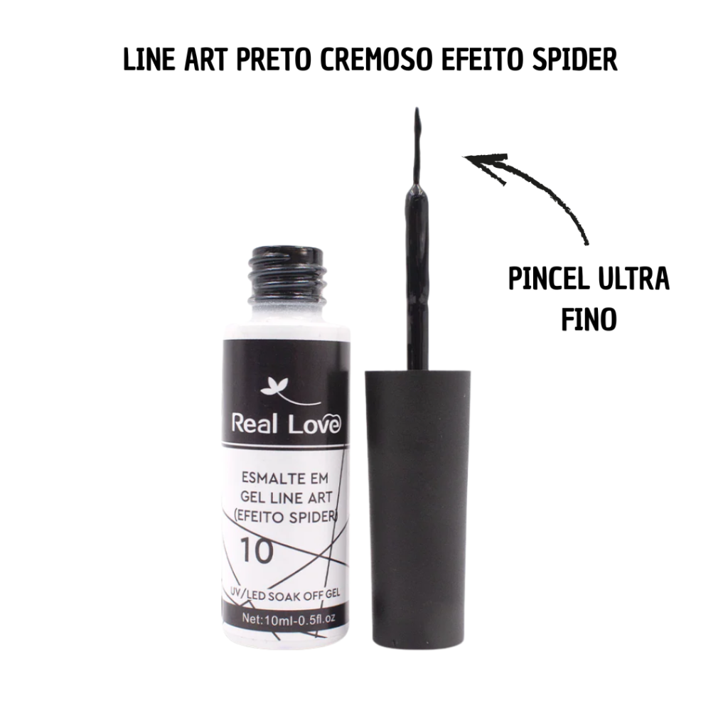 Esmalte UV Gel Real Love Line Art nº 10 Preto Cremoso Spider 