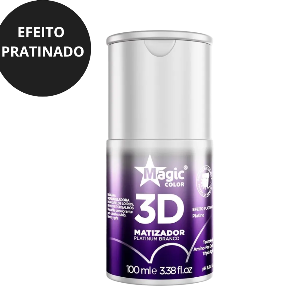 Matizador Loiro Platino Máscara Magic Color 3D Platinum Branco 100ml 