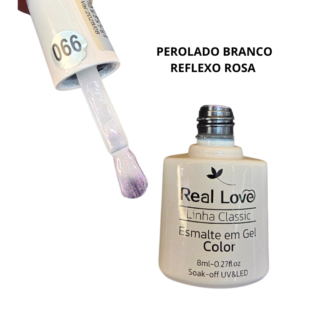 Esmalte UV Gel Real Love 8ml 066 Perolado Branco Reflexo Rosa 