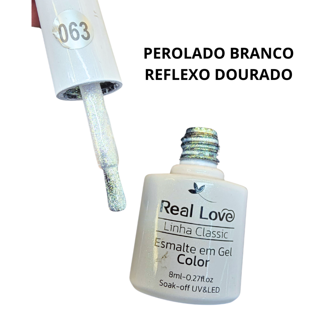 Esmalte UV Gel Real Love 8ml 063 Perolado Branco Reflexo Dourado