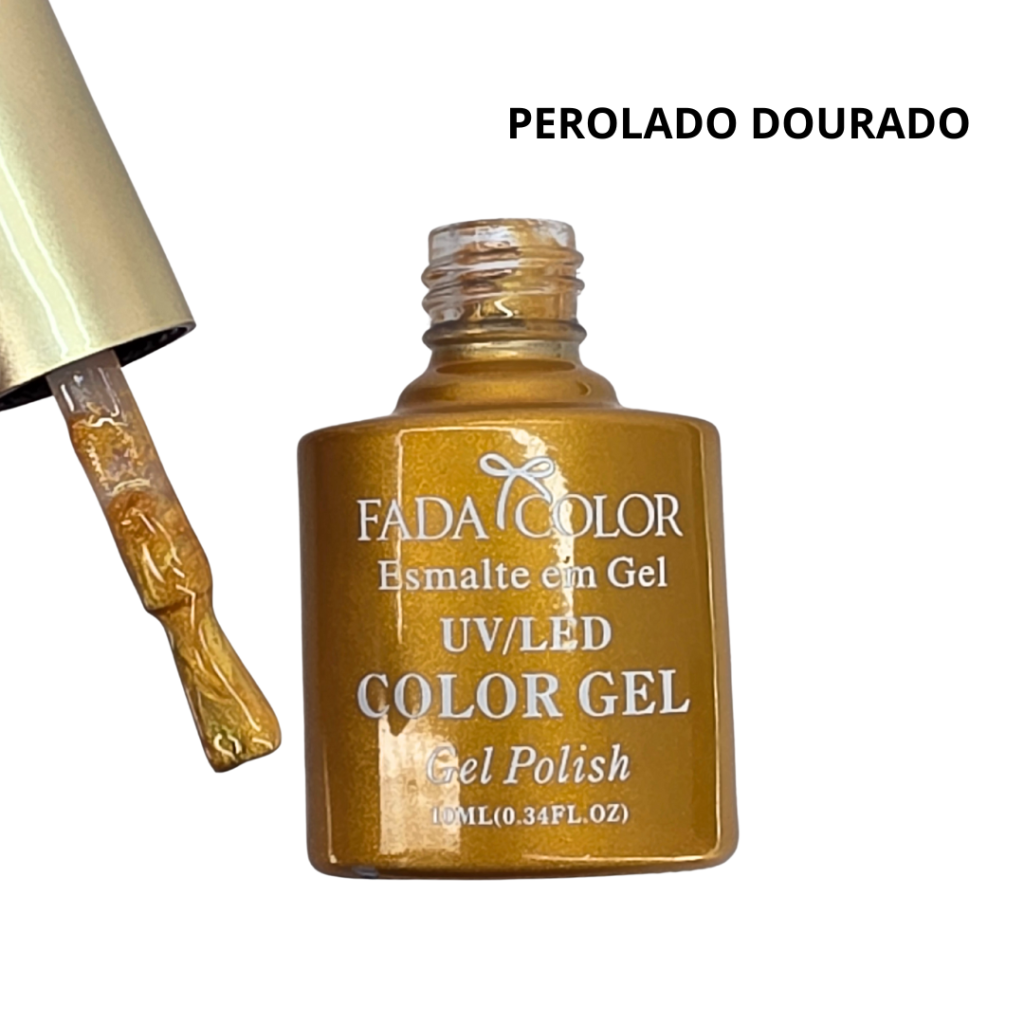 Esmalte UV Gel Fada Color 195 Perolado Dourado 