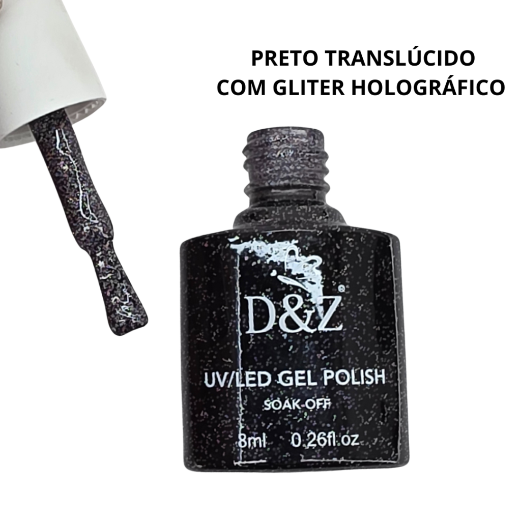 Esmalte UV Gel D&Z 8ml 197 Preto Translúcido Gliter Holográfico 
