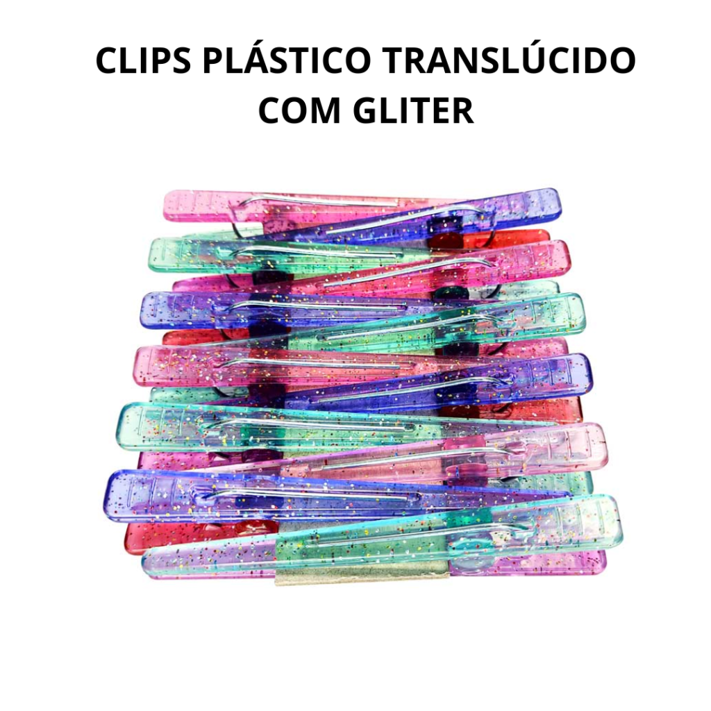 Clips Plástico Bicolor com Gliter com 12 un
