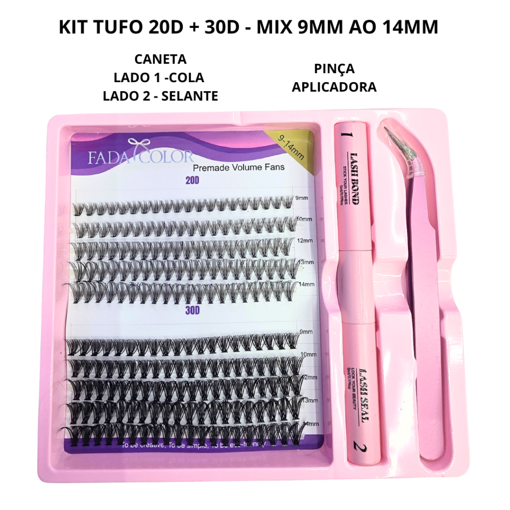 Kit Tufinho Fada Color Cartela 20D e 30D Mix 9 ao 14mm 