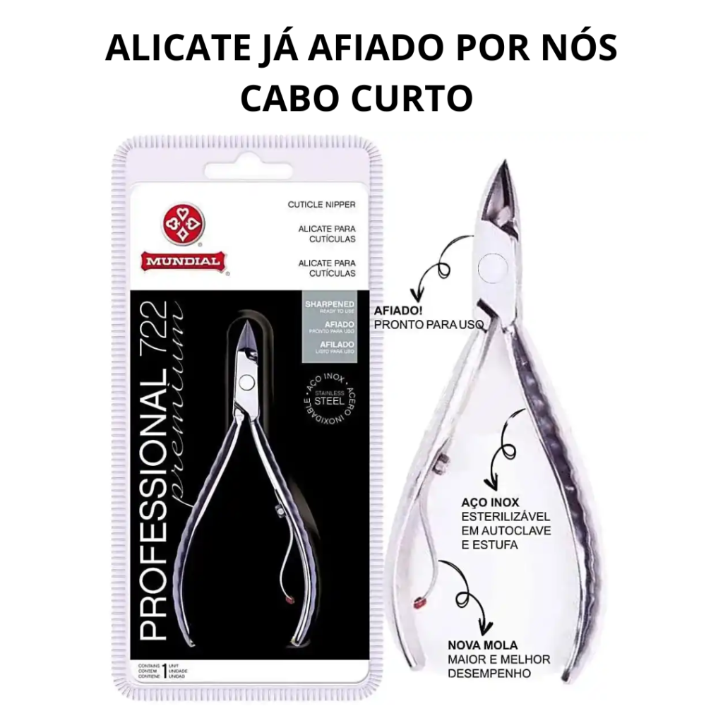 Alicate de Cutícula Mundial Inox Profissional 722 Cabo Curto  - AFIADO POR NÓS