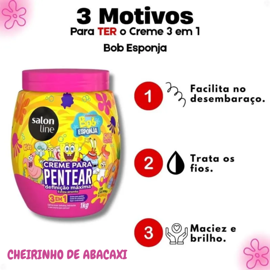 Creme de Pentear Salon Line SOS 1kg 3 em 1 Bob Esponja
