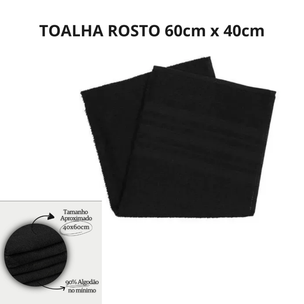 Toalha Rosto Preta para Salão 60cm x 40cm - UNIDADE