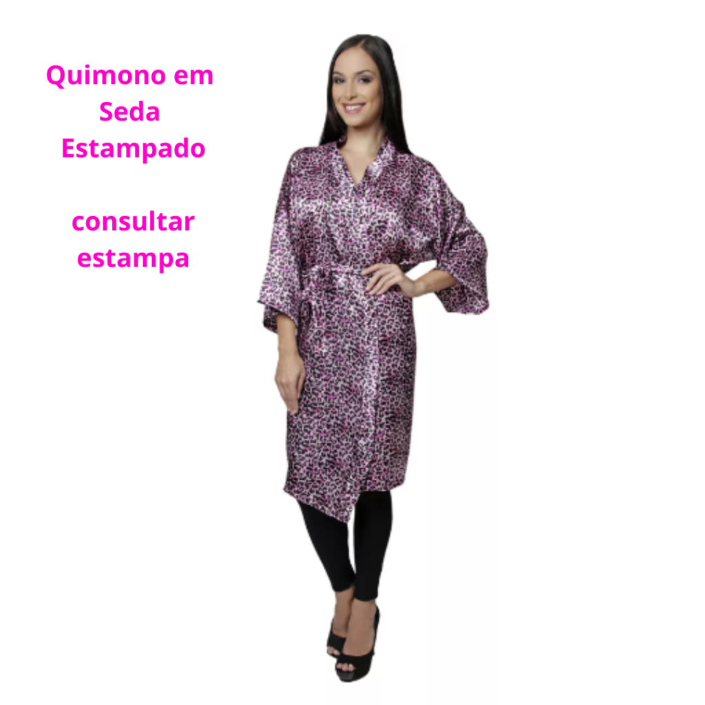 Quimono em Seda Estampado 