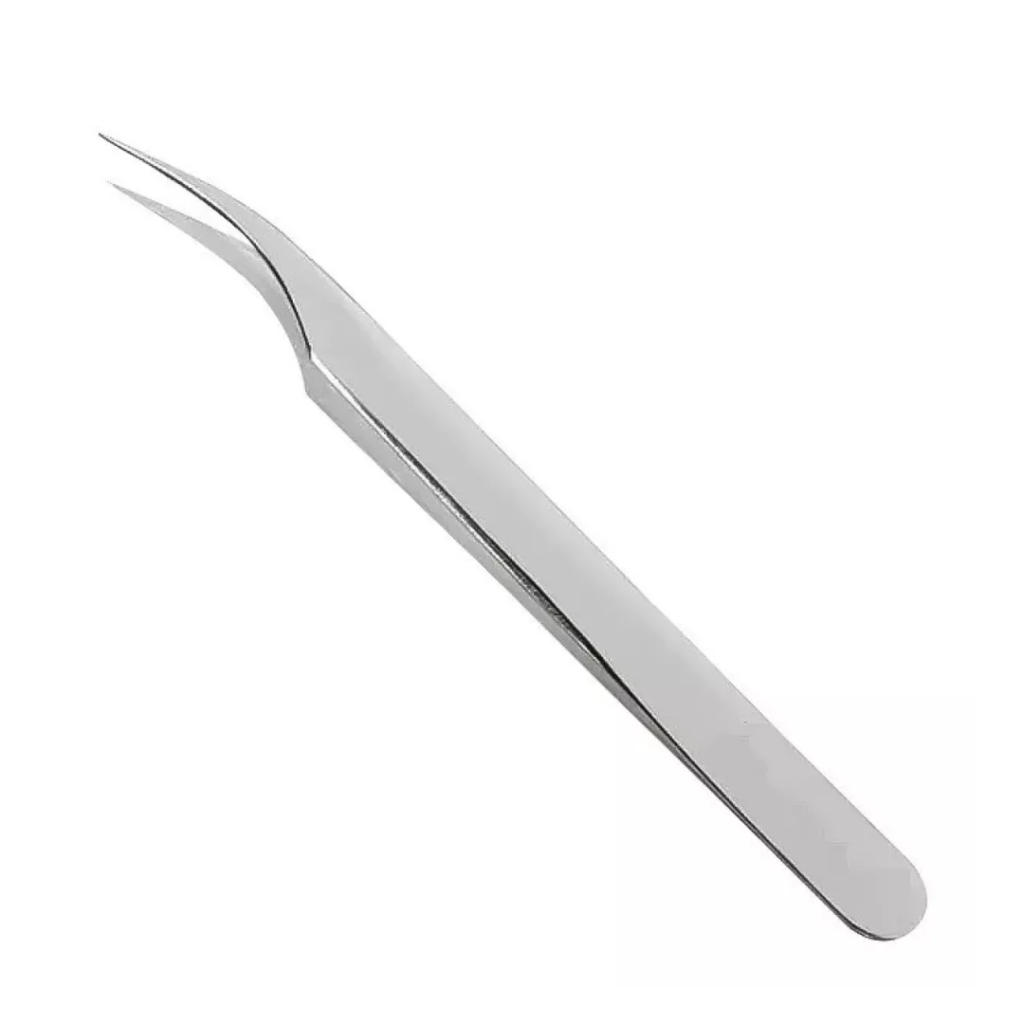 Pinça Extenção Semi-Curva Prata Tweezers 
