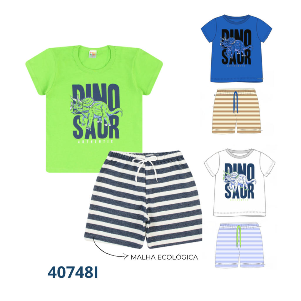 Kit 3 Conjuntos – Camiseta e Bermuda com Cadarço