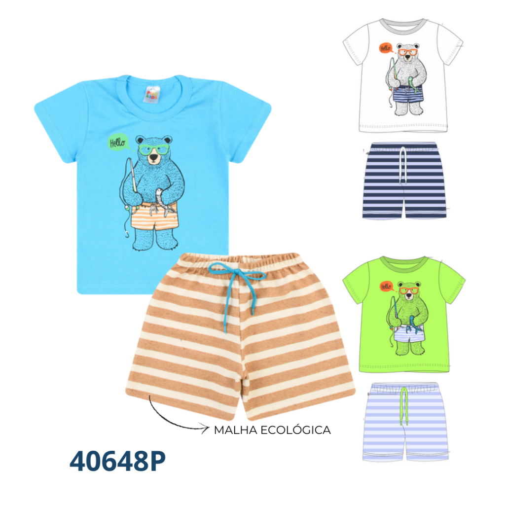Kit 3 Conjuntos – Camiseta e Bermuda com Cadarço