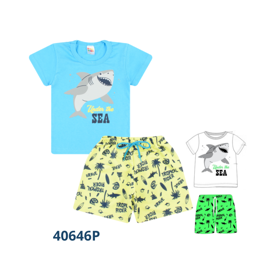 Kit 3 Conjuntos – Camiseta e Bermuda Estampada com Cadarço