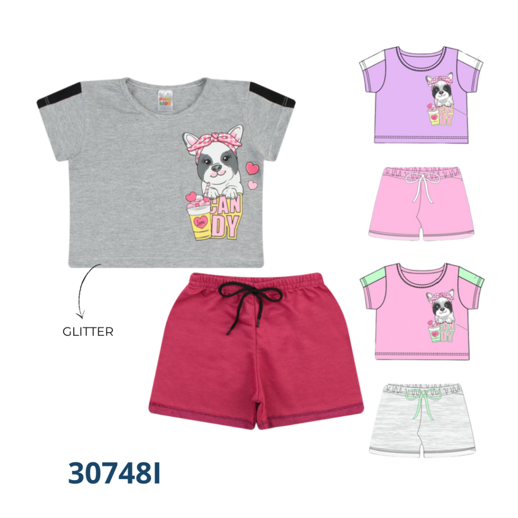 Kit 3 Conjuntos Blusa com Recorte e Short com Cadarço 