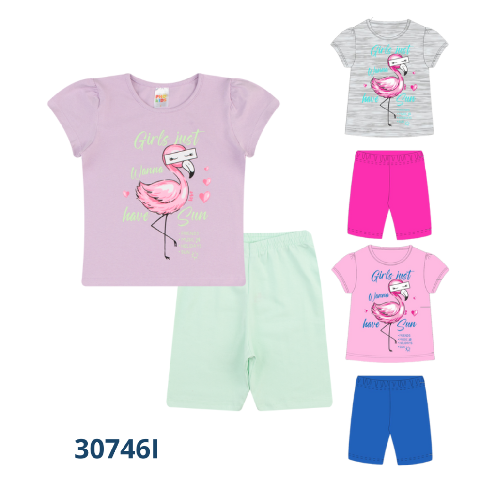 Kit 3 Conjuntos Blusa com Manga Franzida e Bermuda 