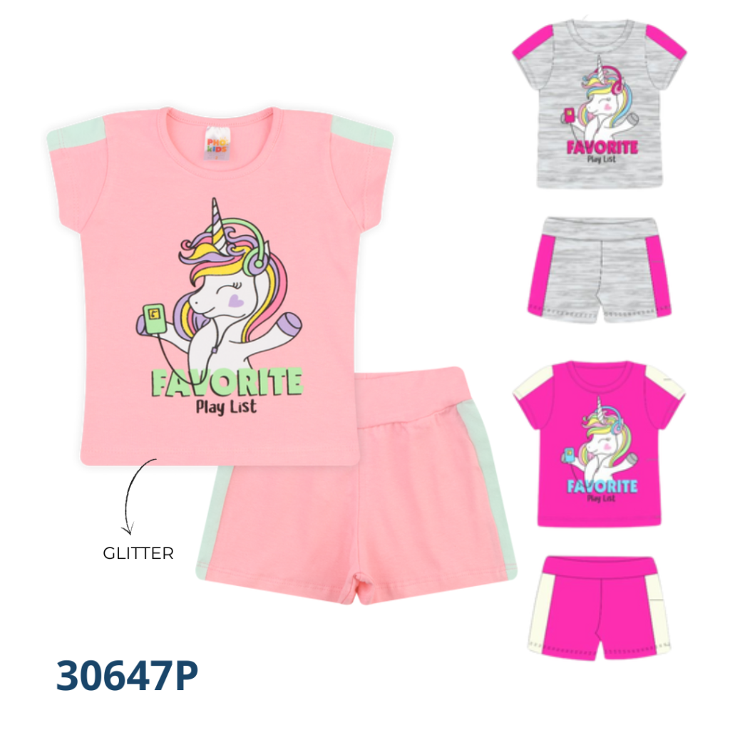Kit 3 Conjuntos Blusa com Recorte e Short com Recorte 