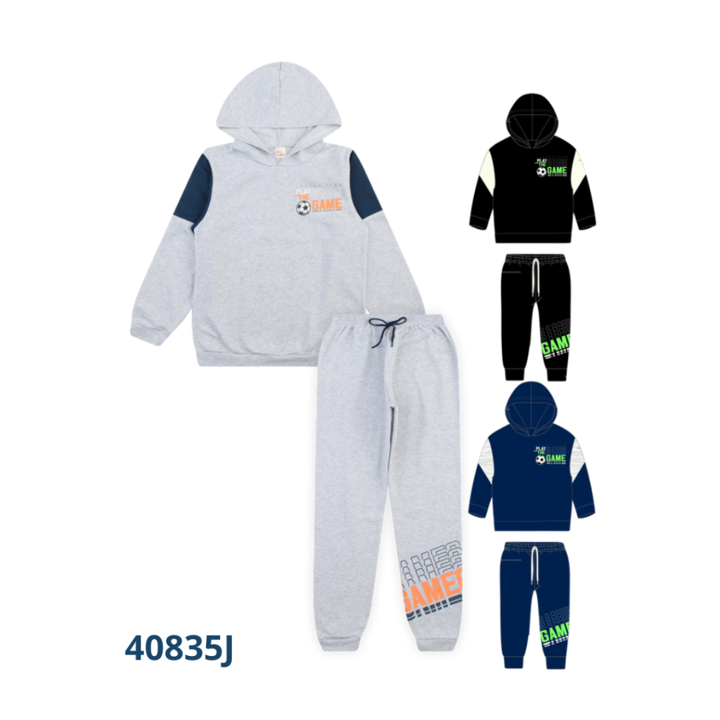 Kit 4 Conjuntos Blusão Capuz com Recorte e Calça com Cadarço