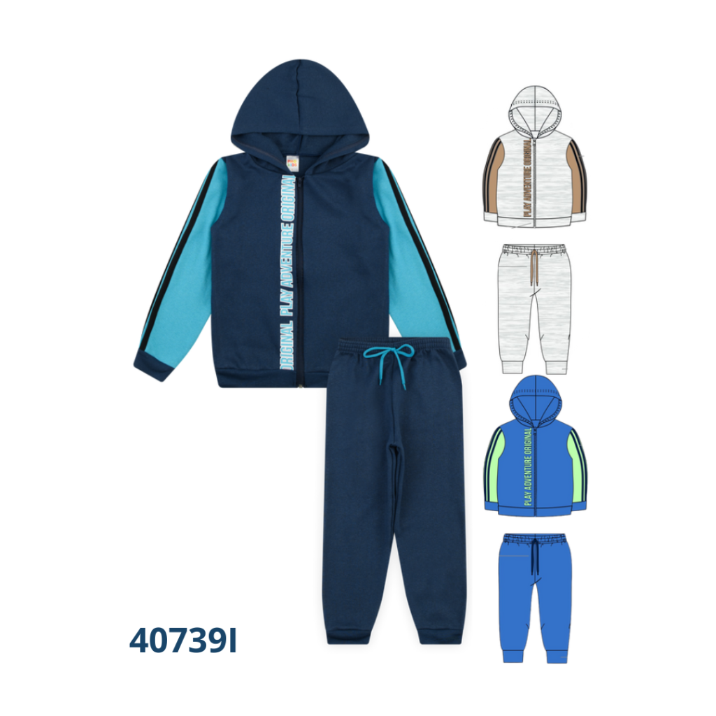 Kit 3 Conjuntos Jaqueta com Detalhe na Manga e Calça com Cadarço
