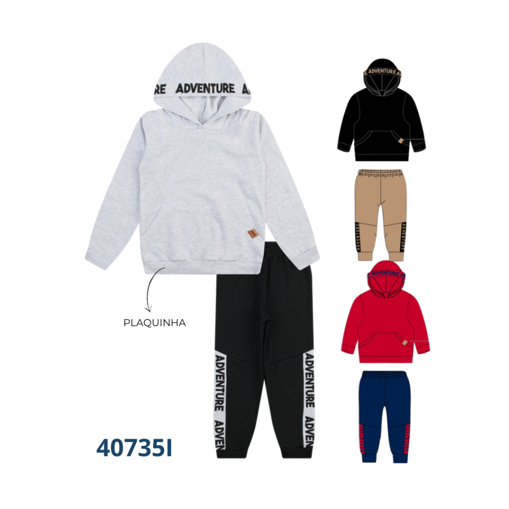 Kit 3 Conjuntos Blusão Capuz com Bolso Canguru e Calça