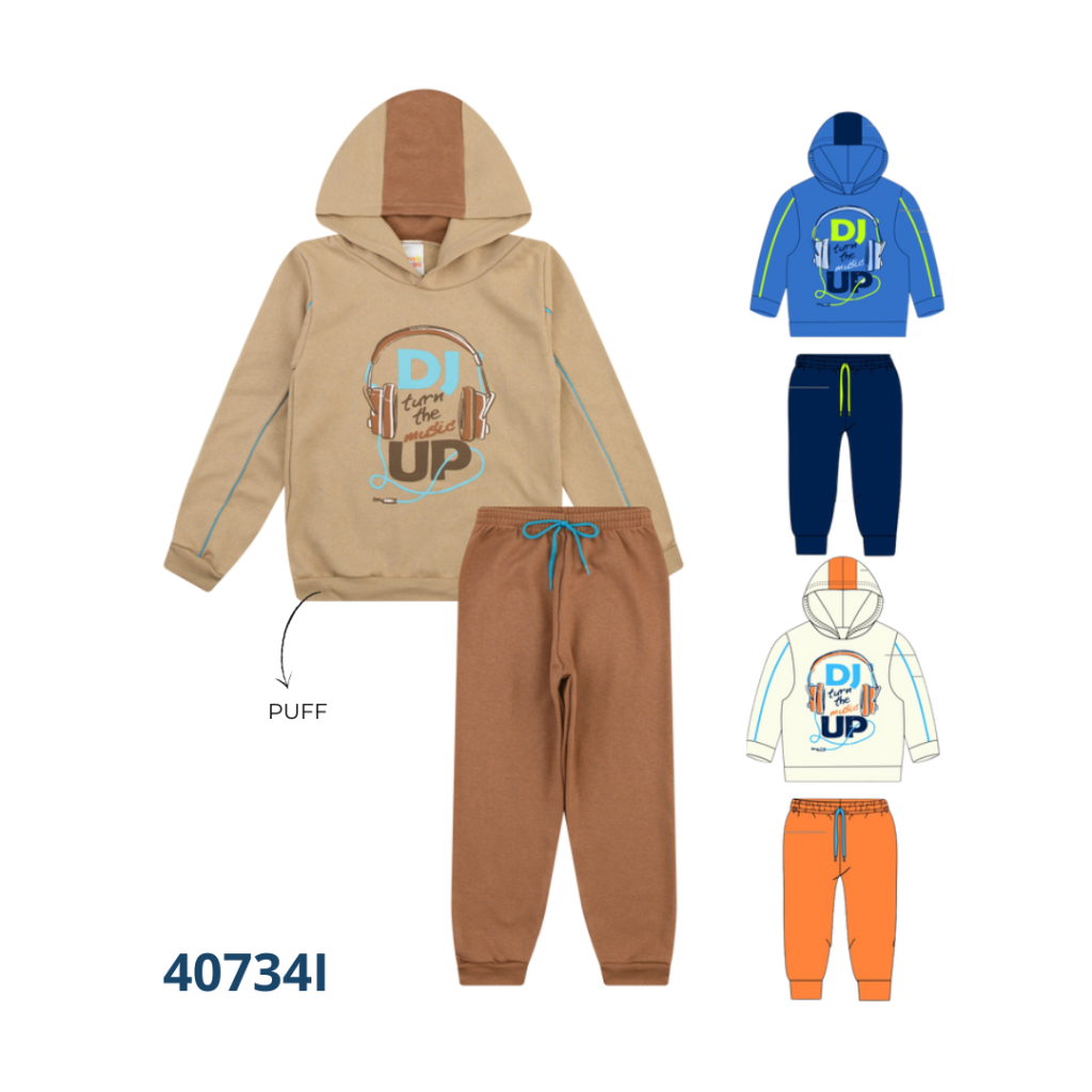 Kit 3 Conjuntos Blusão Capuz com Recorte e Calça com Cadarço