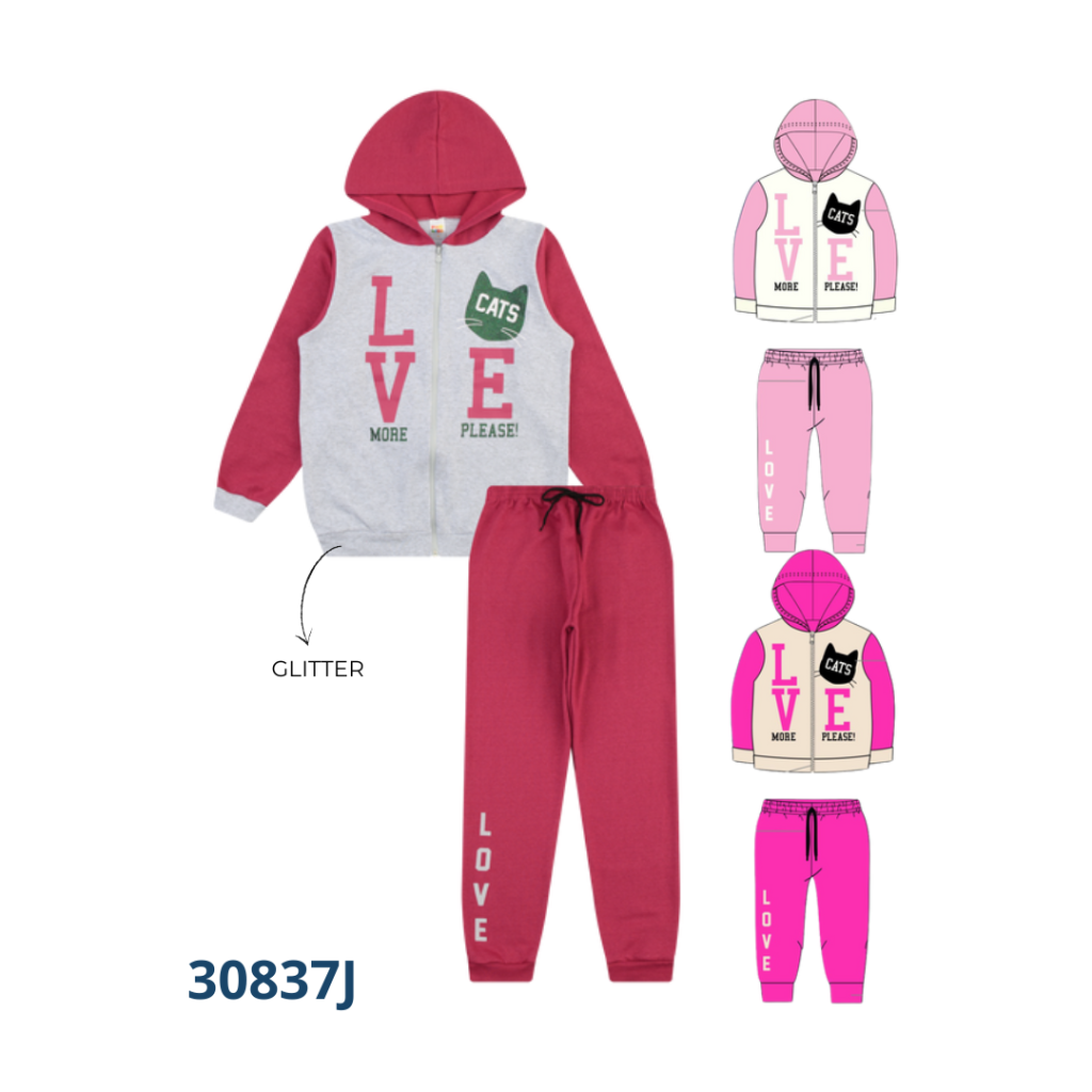 Kit 4 Conjuntos Jaqueta Capuz com Recorte, Calça com Cadarço e Estampa