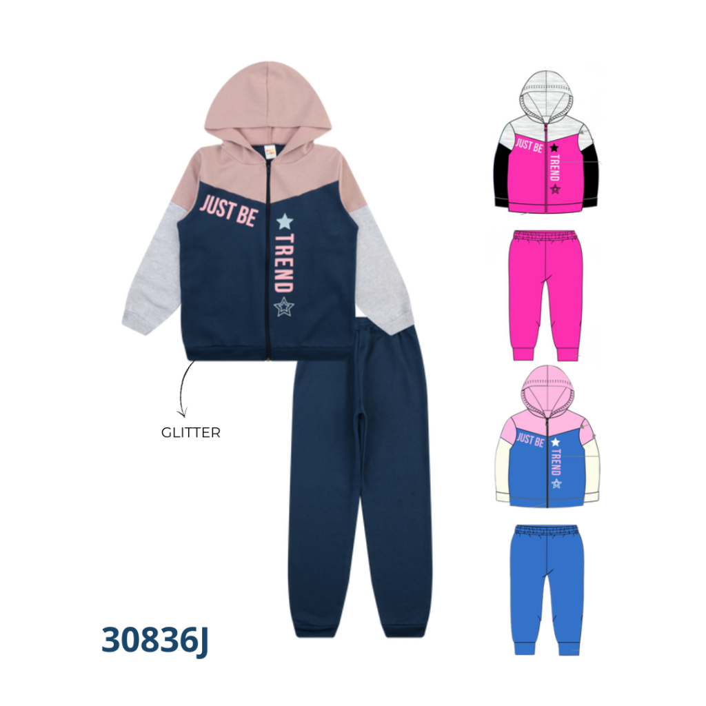 Kit 4 Conjuntos Jaqueta Capuz com Recorte, Estampado e Calça
