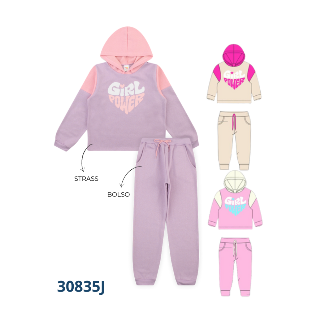 Kit 4 Conjuntos Blusão Capuz e Calça com Bolso e Cadarço