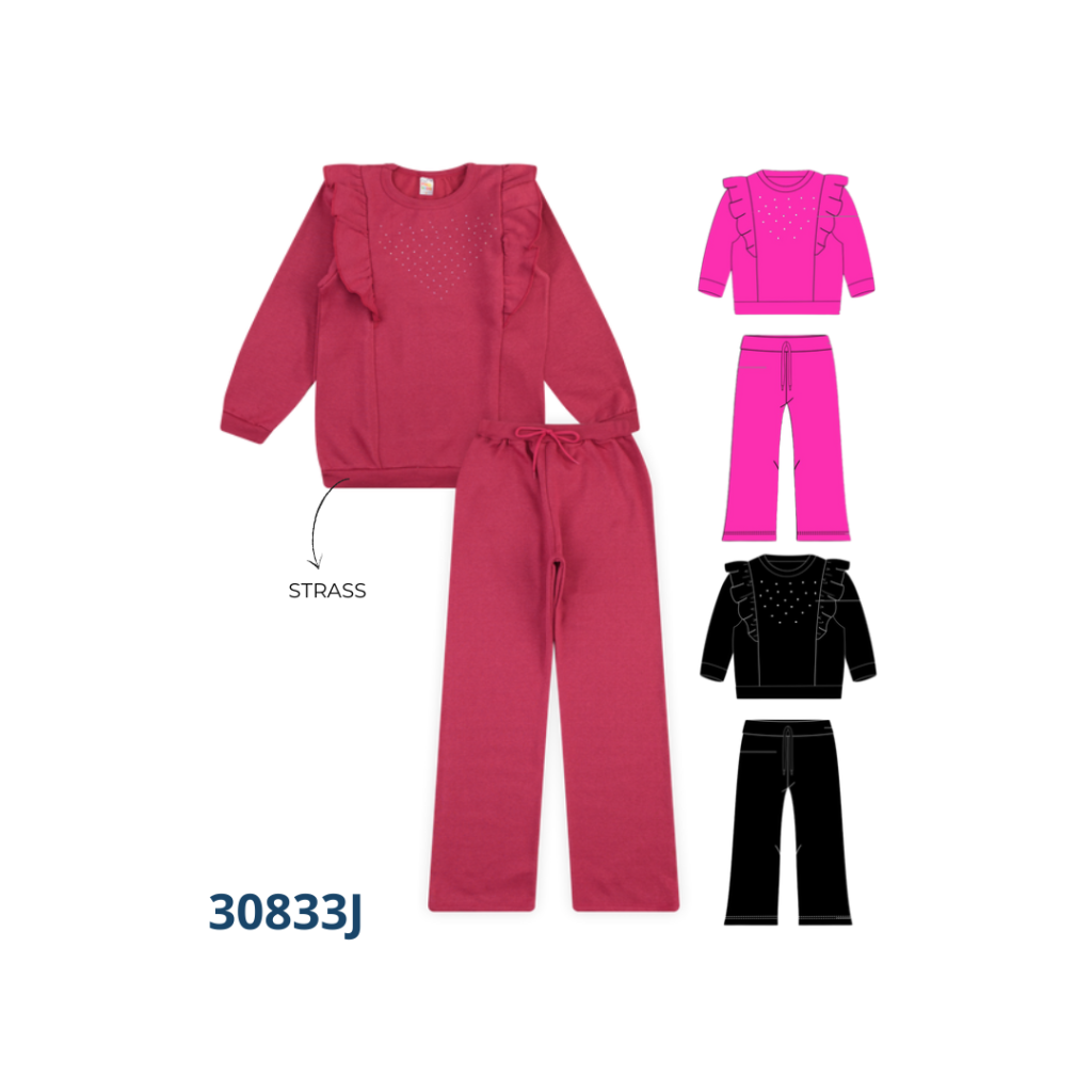 Kit 4 Conjuntos Blusão com Babado e Calça com Cadarço