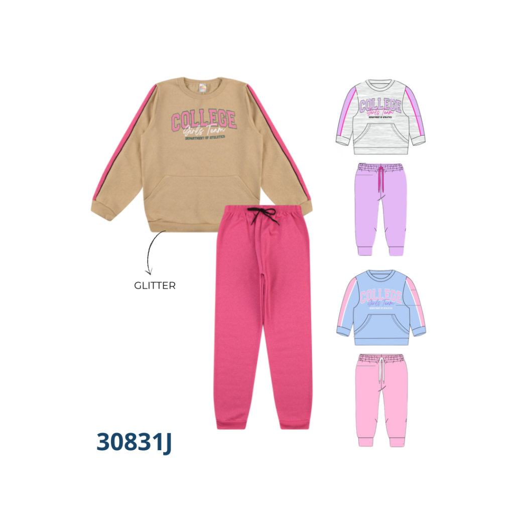 Kit 4 Conjuntos Blusão Bolso Canguru e Calça com Cadarço