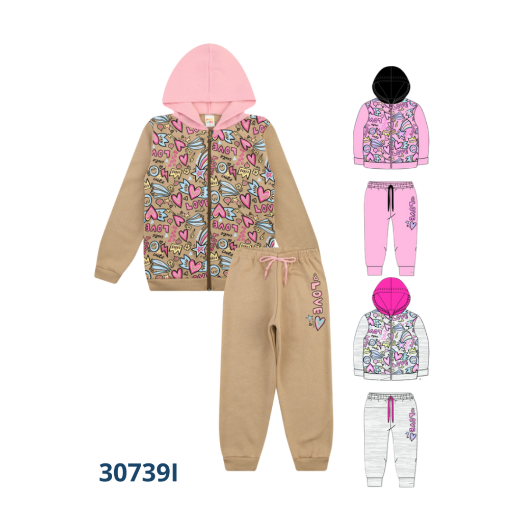 Kit 3 Conjuntos Jaqueta com Capuz e Calça com Cadarço e Estampa