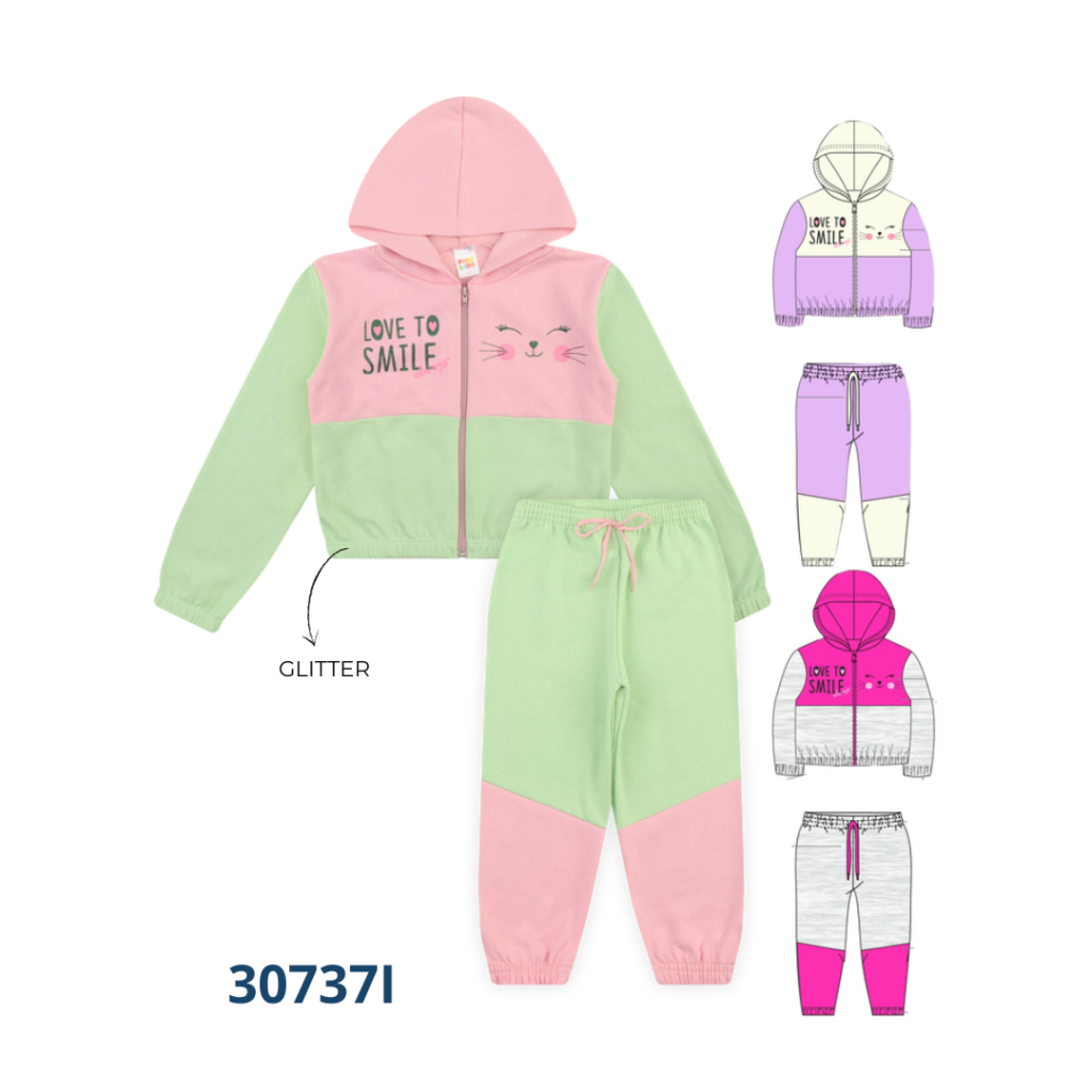 Kit 3 Conjuntos Jaqueta com Capuz e Calça com Cadarço Recorte