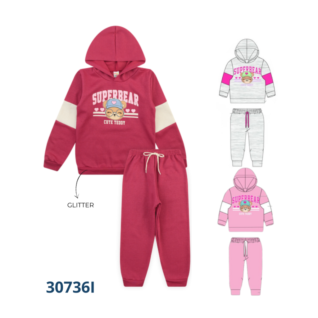 Kit 3 Conjuntos Blusão Capuz com Recorte e Calça com Cadarço
