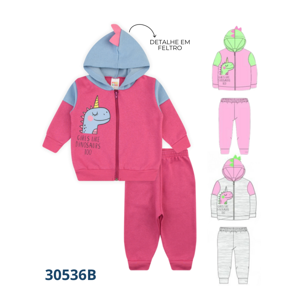 KIT 3 CONJUNTOS JAQUETA CAPUZ DETALHE INTERATIVO E CALÇA