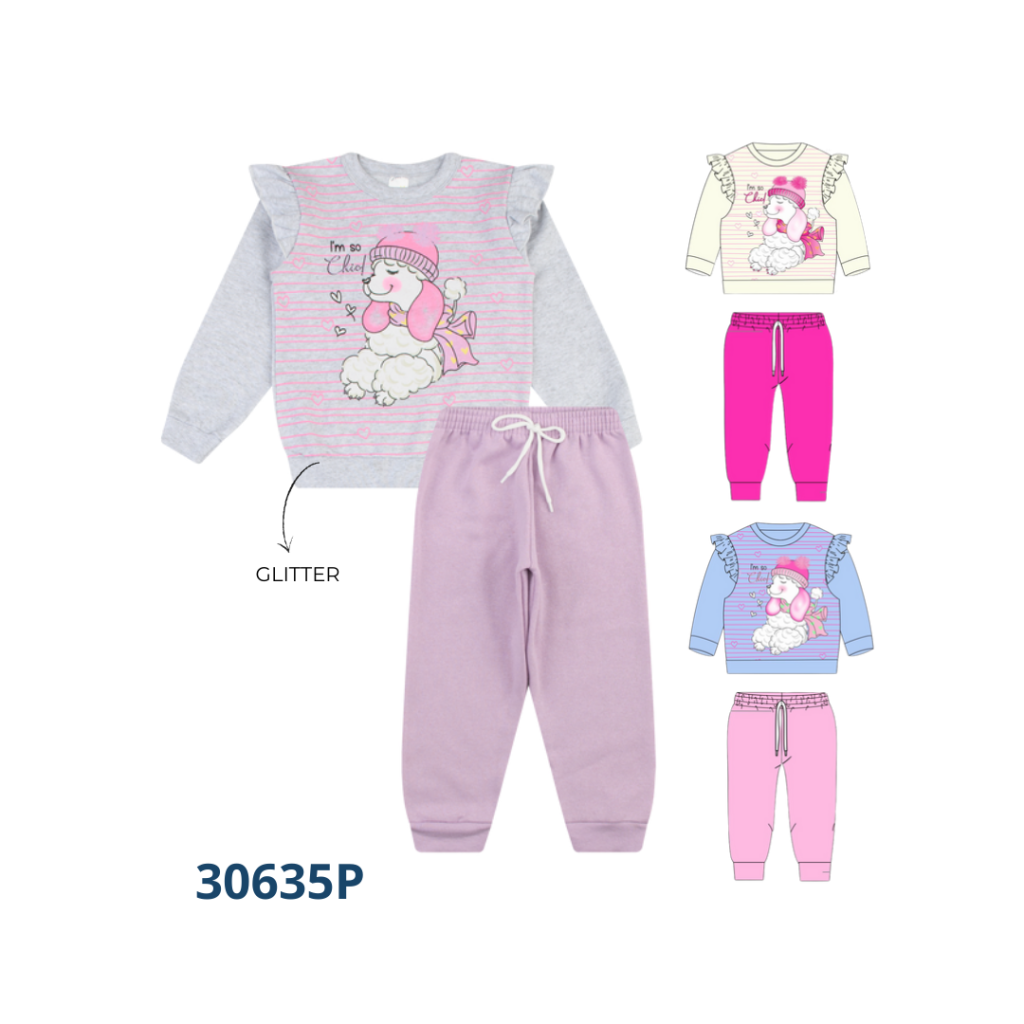 KIT 3 CONJUNTOS BLUSÃO COM BABADO E CALÇA COM CADARÇO