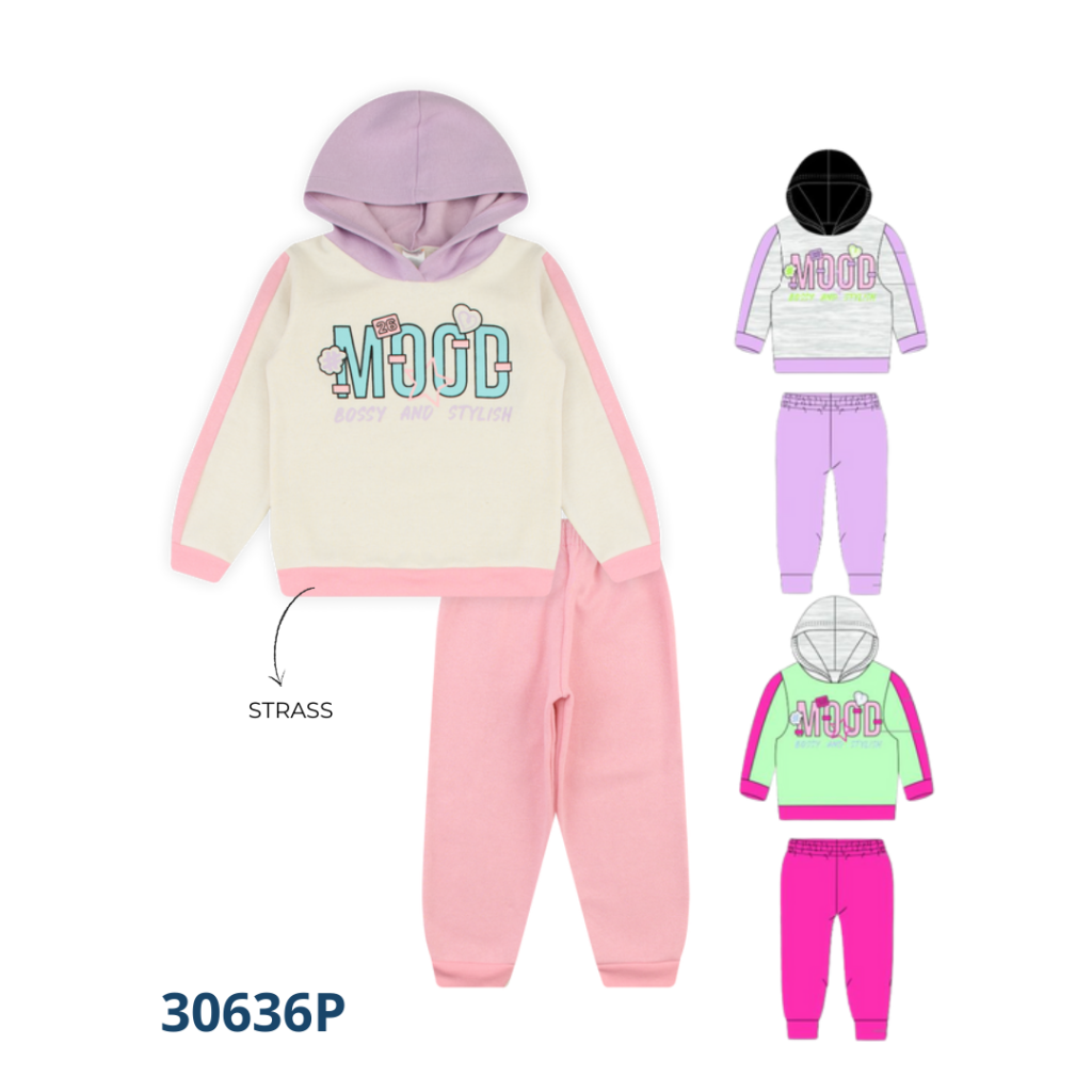 KIT 3 CONJUNTOS BLUSÃO CAPUZ RECORTE MANGA E CALÇA
