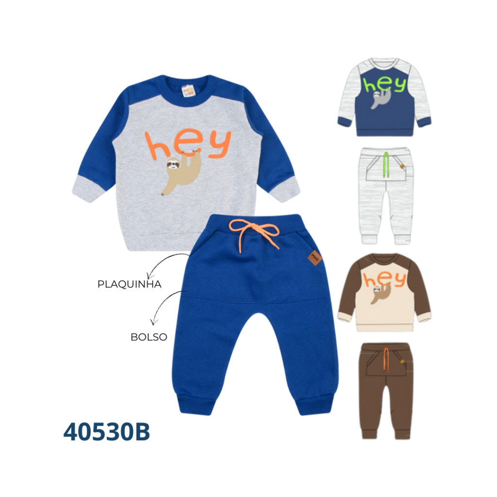 KIT 3 CONJUNTOS BLUSÃO E CALÇA COM BOLSO E CADARÇO